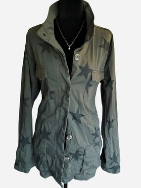 Knox Rose Olive Green y2k grunge Jacket with Star Print